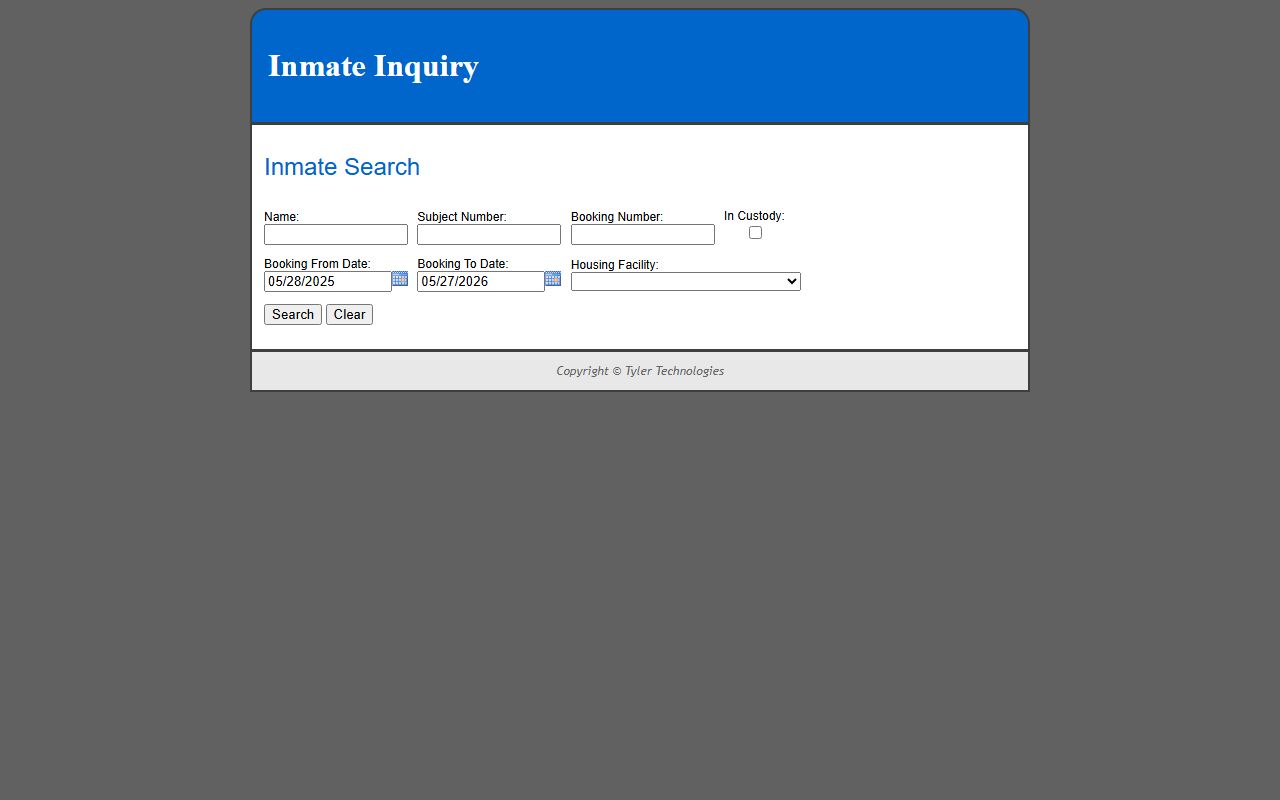 Jefferson County inmate population roster search form