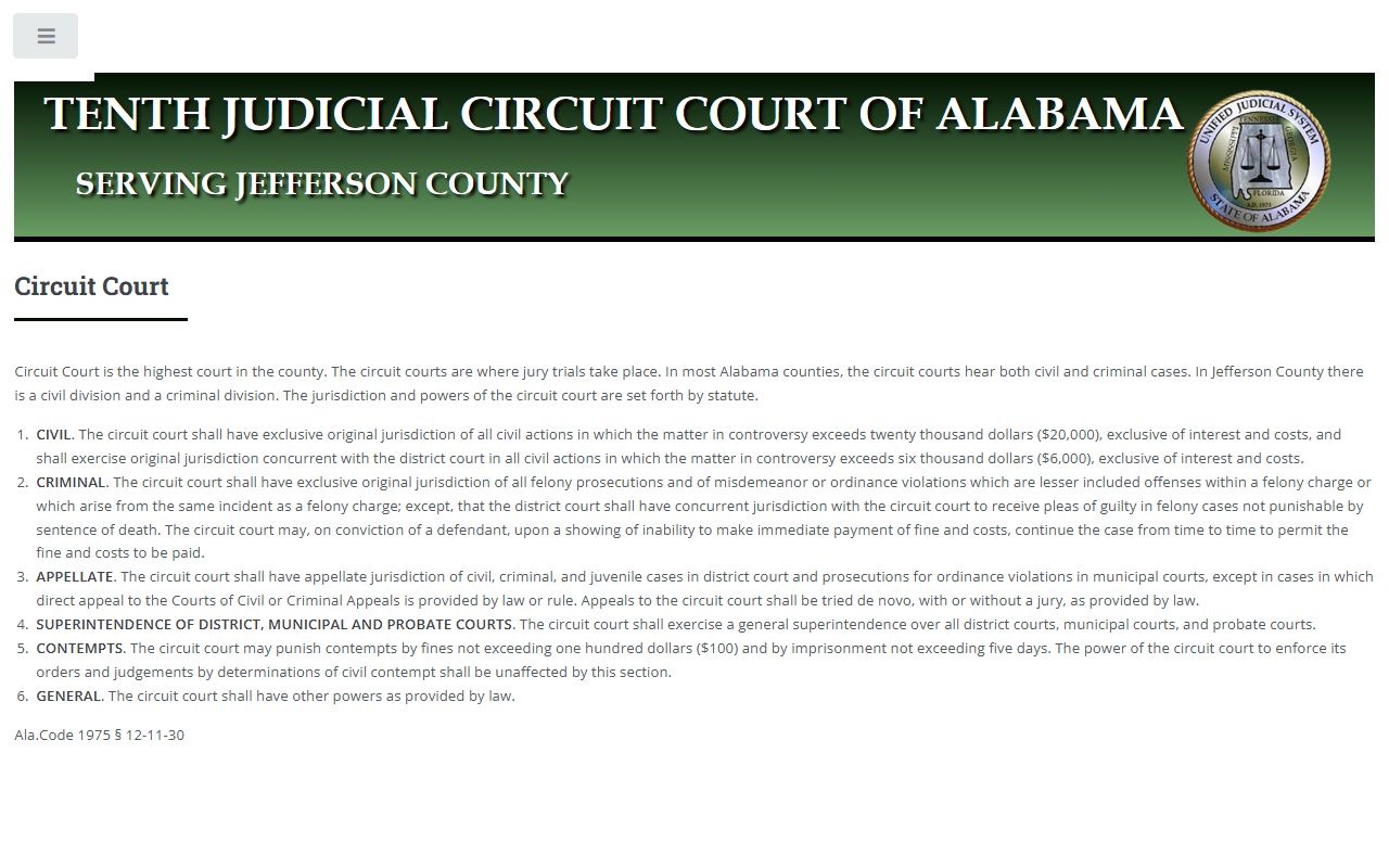 Jefferson County arrest records circuit court criminal jurisdiction
